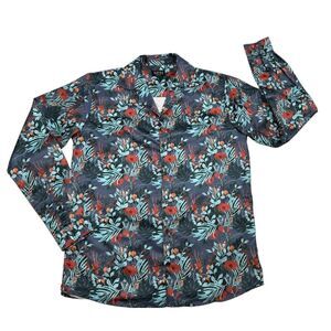 Boohoo MAN Vibrant Floral Long Sleeve Button Up Polyester Shirt Men’s Size Large